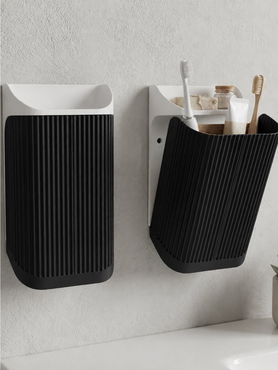 Handmade Other - Wall Mounted Bathroom Organizer | Ribbed Storage Basket for Toothbrushes
